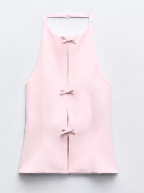 Zara Pale Pink Halter Camisole with Front Bow Ties